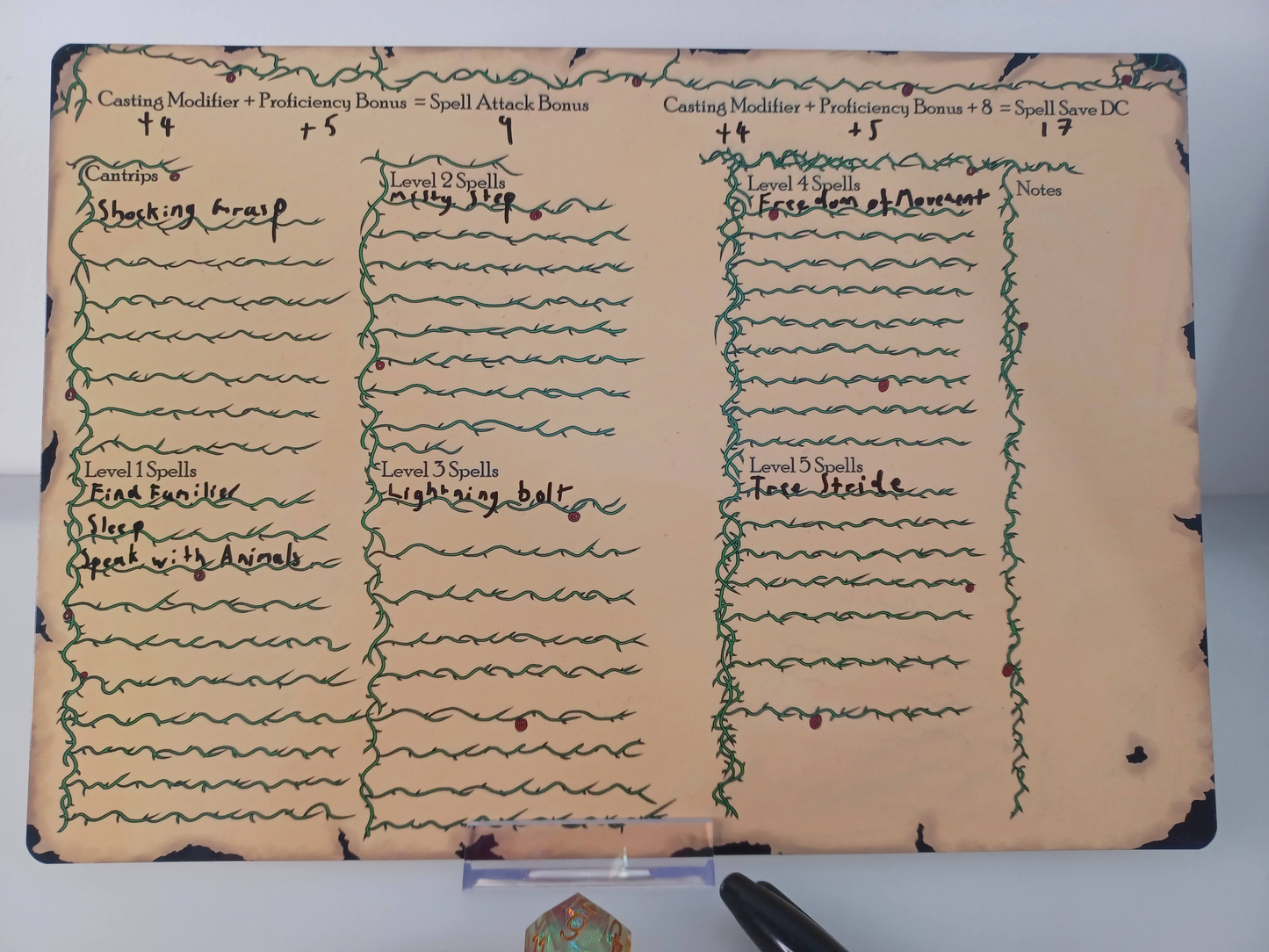 Druid themed Dungeons and Dragons Character Sheet