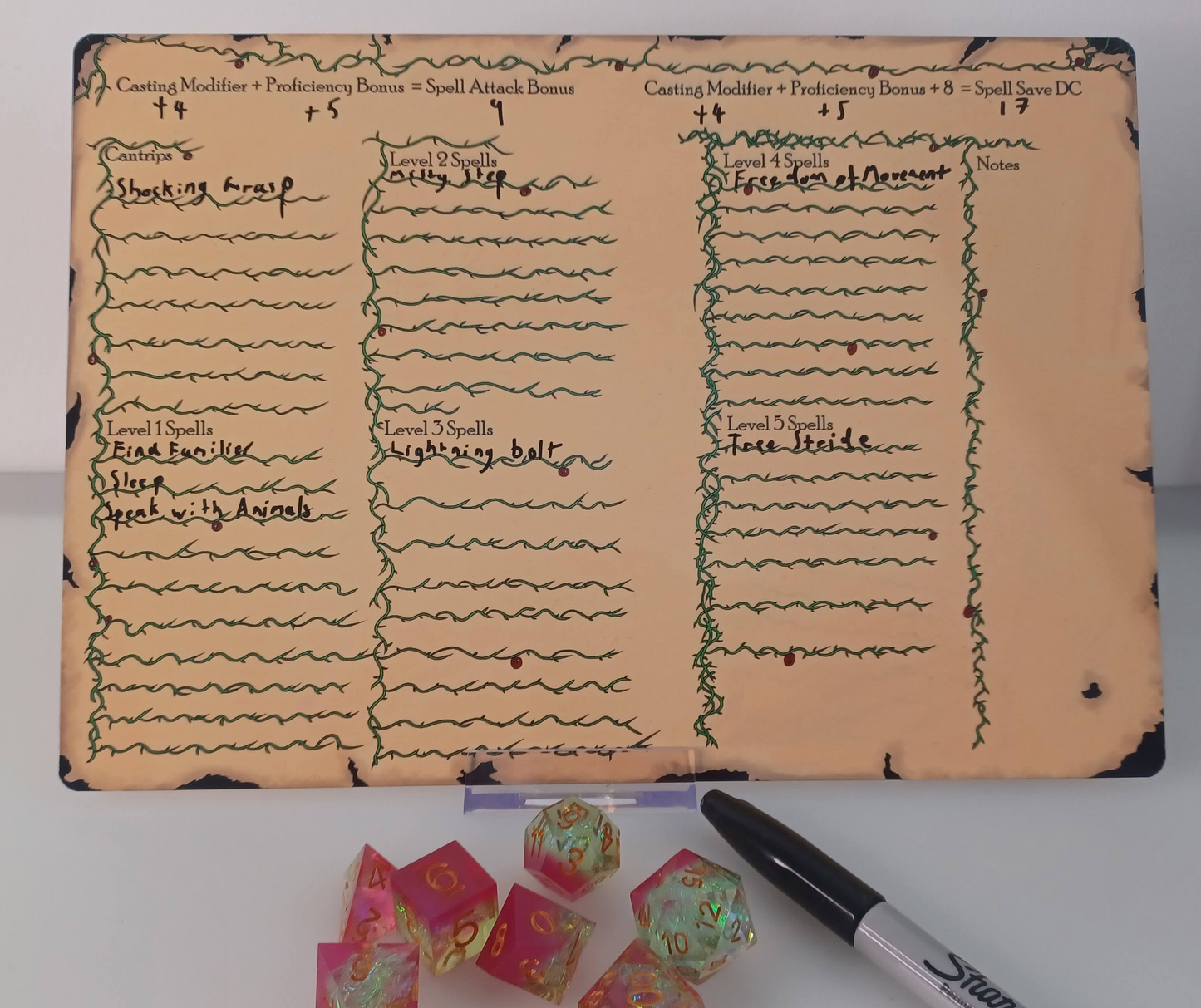 Druid themed Dungeons and Dragons Character Sheet