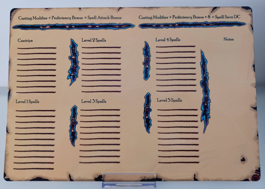 Warlock themed Dungeons and Dragons Character Sheet
