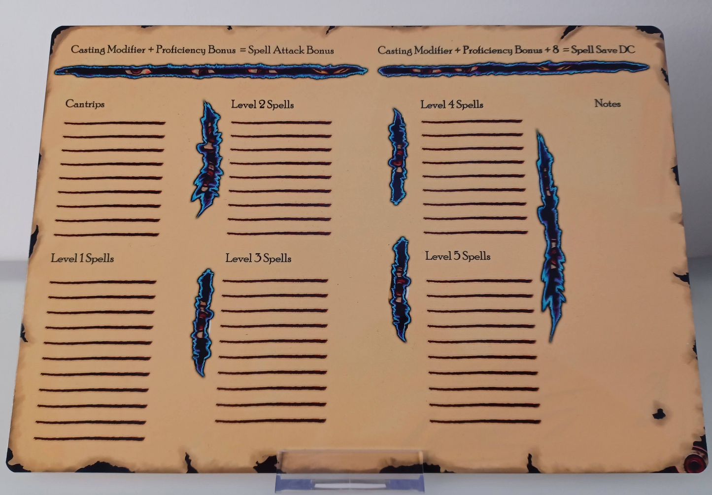 Warlock themed Dungeons and Dragons Character Sheet