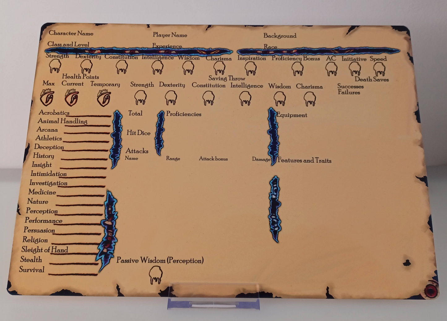 Warlock themed Dungeons and Dragons Character Sheet